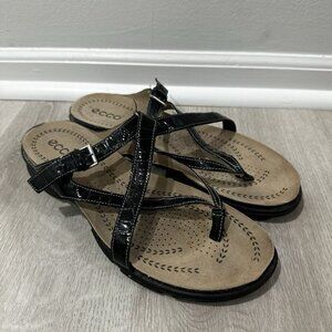 Ecco Light Comfort Sandals Women's Black Patent Leather Slip On‎ - EU 40 (9)